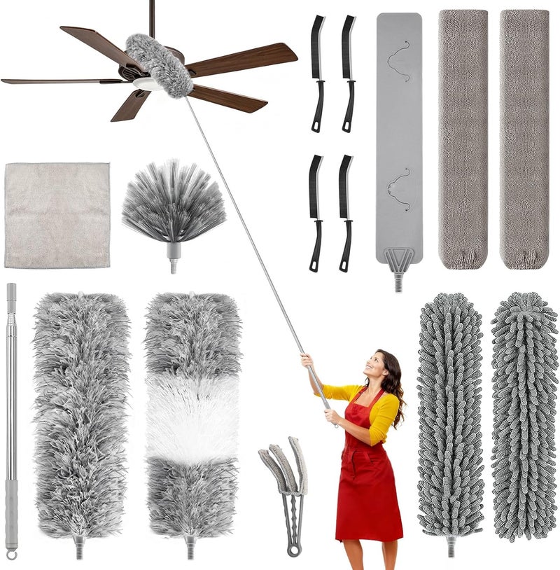 MimAuto 14PCS 100-Inch Extendable Duster Kit – Bendable Chenille/Microfiber/Window Blind Tools for Home/Car/High Ceilings - Image 1